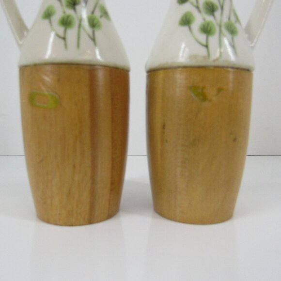 Oil and Vinegar Cruet Set Wood & Hand Painted Flowers with Cork Stoppers - Picture 3 of 6